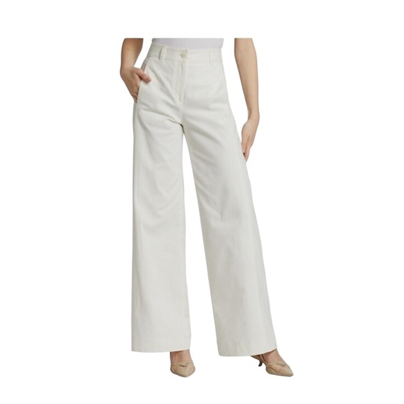 TWP The Cooper High Rise Wide Leg Flat Front Pants in White - Picture 1 of 9